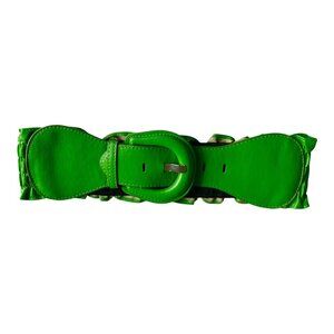 Unique Vintage 1950s Faux Leather Kelly Green Stretch Waist Cinch Belt O/S